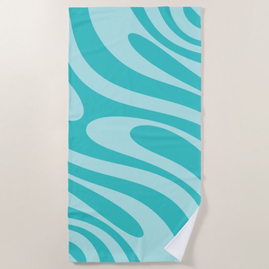 Wavy Loops Retro Abstraktes Muster in Aqua Aquamar Strandtuch (Vorderseite)