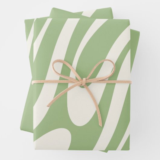 Wavy Loops Retro-Abstraktes Muster in Light Sage Geschenkpapier Set (Beispiel)