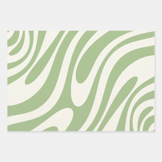 Wavy Loops Retro-Abstraktes Muster in Light Sage Geschenkpapier Set (Vorderseite)