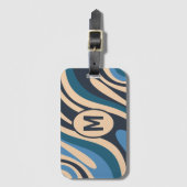 Wavy Loops Retro Abstraktes Muster Initial Blue Gepäckanhänger (Vorderseite Vertikal)