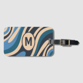 Wavy Loops Retro Abstraktes Muster Initial Blue Gepäckanhänger (Vorderseite (Horizontal))