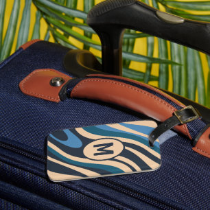 Wavy Loops Retro Abstraktes Muster Initial Blue Gepäckanhänger