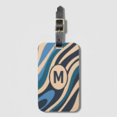 Wavy Loops Retro Abstraktes Muster Initial Blue Gepäckanhänger (Vorderseite Vertikal)