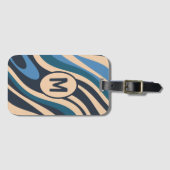 Wavy Loops Retro Abstraktes Muster Initial Blue Gepäckanhänger (Vorderseite (Horizontal))