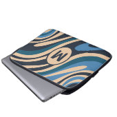 Wavy Loops Retro Abstraktes Muster Initial Blue Laptopschutzhülle (Vorne Knopf)