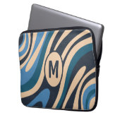 Wavy Loops Retro Abstraktes Muster Initial Blue Laptopschutzhülle (Vorderseite Links)