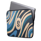 Wavy Loops Retro Abstraktes Muster Initial Blue Laptopschutzhülle (Vorderseite Links)