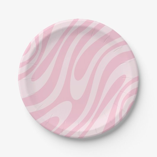 Wavy Loops Retro Abstraktes Muster Rosa Pappteller (Vorderseite)