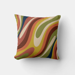 Wavy Loops Retro Abstraktes Muster Vintag 70er Vib Kissen