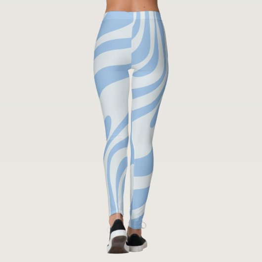 Wavy Loops Retro Abstraktes Pattern Pulver Blau Leggings (Rückseite)