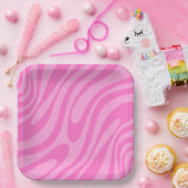 Wavy Loops Retro Abstraktes Y2K rosa Muster Pappteller (Party)