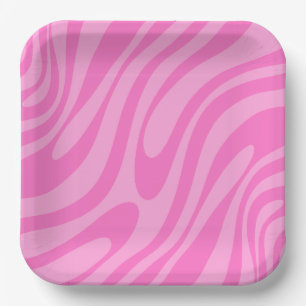 Wavy Loops Retro Abstraktes Y2K rosa Muster Pappteller
