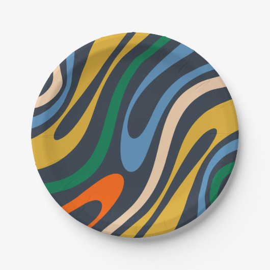 Wavy Loops Retro Moderne Abstrakte Muster Pappteller (Vorderseite)
