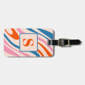 Wavy Loops Retro Modernes Abstraktes Muster Blau P Gepäckanhänger (Vorderseite horizontal)