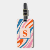 Wavy Loops Retro Modernes Abstraktes Muster Blau P Gepäckanhänger (Vorderseite vertikal)