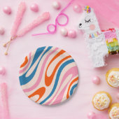 Wavy Loops Retro Modernes Abstraktes Muster Blau P Pappteller (Party)