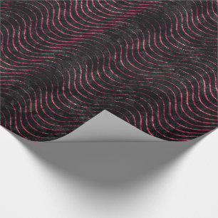 Wavy Luxus Schwarz und Rosa Glitzer Geschenkpapier