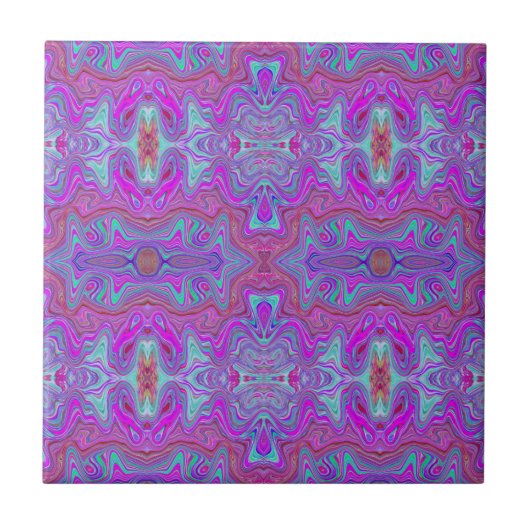 Wavy Magenta und Blue Trippy Marble Muster Fliese (Vorderseite)