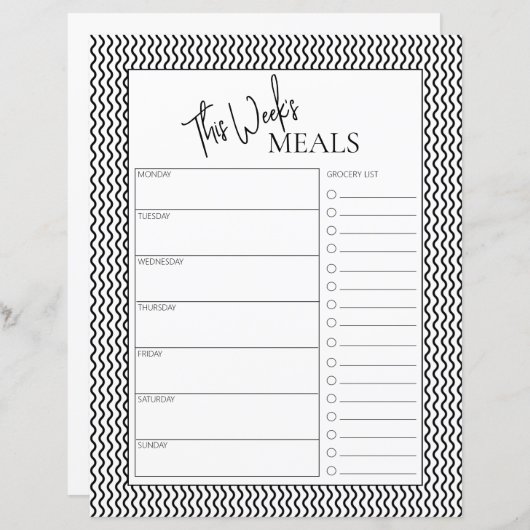 Wavy Minimal Script Text Weekly Meal Planner (Vorne/Hinten)