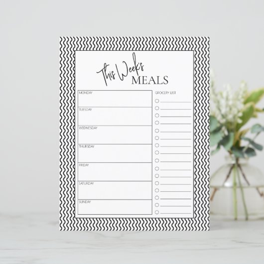 Wavy Minimal Script Text Weekly Meal Planner (Stehend Vorderseite)