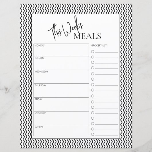 Wavy Minimal Script Text Weekly Meal Planner (Vorderseite)