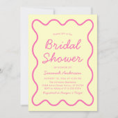 Wavy Modern Curvour Retro Rosa Gelbes Brautparty Einladung (Vorderseite)