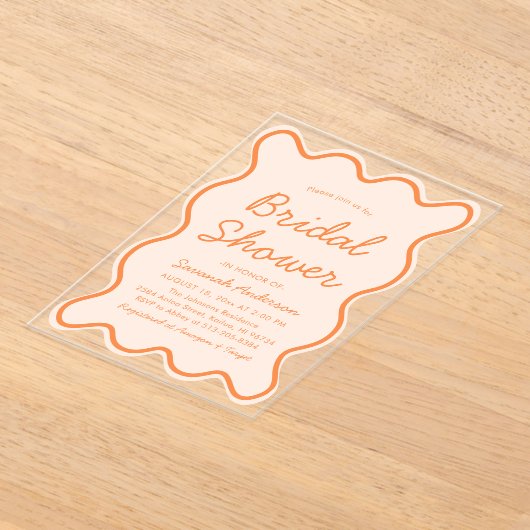 Wavy Modern Curvy Bold Peach Fuzz Brautparty Acryleinladungen (Ablage )
