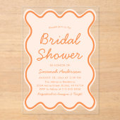 Wavy Modern Curvy Bold Peach Fuzz Brautparty Acryleinladungen (Vorderseite)
