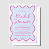 Wavy Modern Curvy Bold Pink und Blue Brautparty Pergament Einladungen (Versetzt)