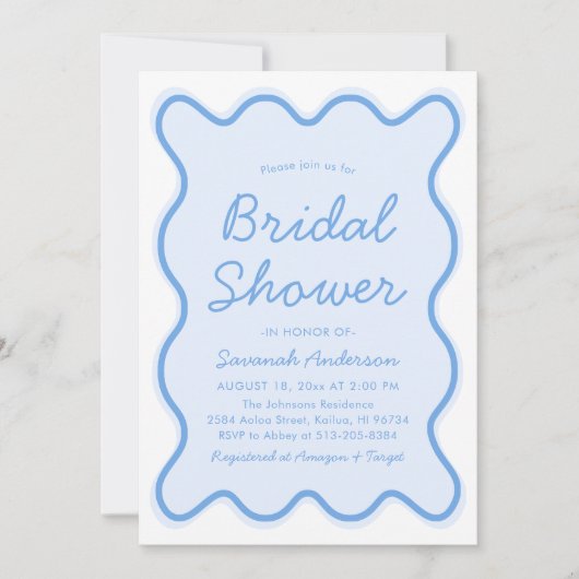 Wavy Modern Curvy Bold Squiggle Blue Brautparty Einladung (Vorderseite)