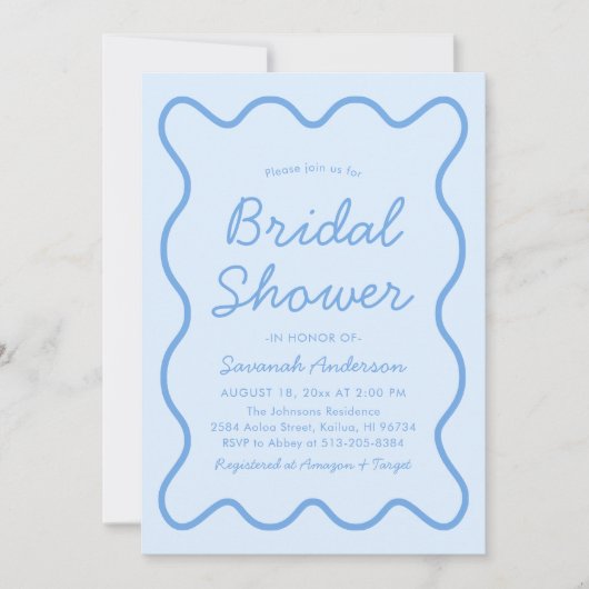 Wavy Modern Curvy Bold Squiggle Blue Brautparty Einladung (Vorderseite)
