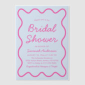 Wavy Modern Curvy Retro Pink Blue Brautparty Pergament Einladungen (Vorderseite)