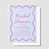Wavy Modern Curvy Retro Pink Blue Brautparty Pergament Einladungen (Versetzt)