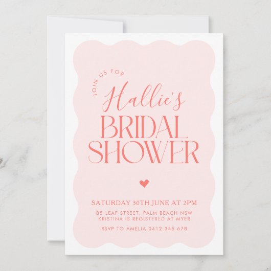 Wavy Modern Curvy Rosa Brautparty Einladung (Vorderseite)