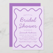 Wavy Modern Curvy Squiggle Lila Brautparty Einladung (Vorne/Hinten)