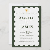 Wavy Modern Green Hochzeit Einladung (Vorderseite)