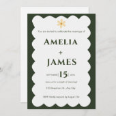 Wavy Modern Green Hochzeit Einladung (Vorne/Hinten)