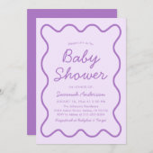Wavy Moderne Curvy Bold Retro Lila Babydusche Einladung (Vorne/Hinten)
