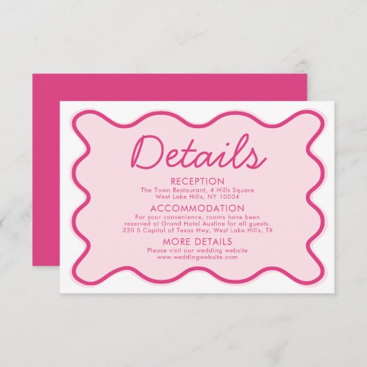 Wavy Moderne Curvy Bold Retro Rosa Hochzeitsdetail Einladung (Vorne/Hinten)