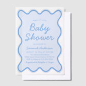 Wavy Moderne, kurvenreiche Retro Dusty Blue Baby D Pergament Einladungen (Versetzt)