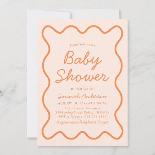 Wavy moderne, kurvenreiche Retro Peach Fuzz Baby D Einladung (Vorderseite)