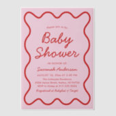 Wavy moderne, kurvenreiche Retro Rosa und Red Baby Pergament Einladungen (Vorderseite)