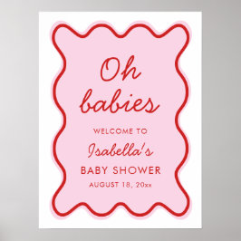Wavy moderne, kurvenreiche Retro Rosa und Red Baby Poster