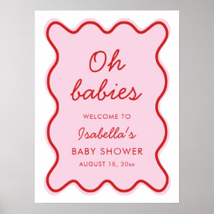 Wavy moderne, kurvenreiche Retro Rosa und Red Baby Poster