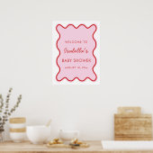 Wavy moderne, kurvenreiche Retro Rosa und Red Baby Poster (Küche)