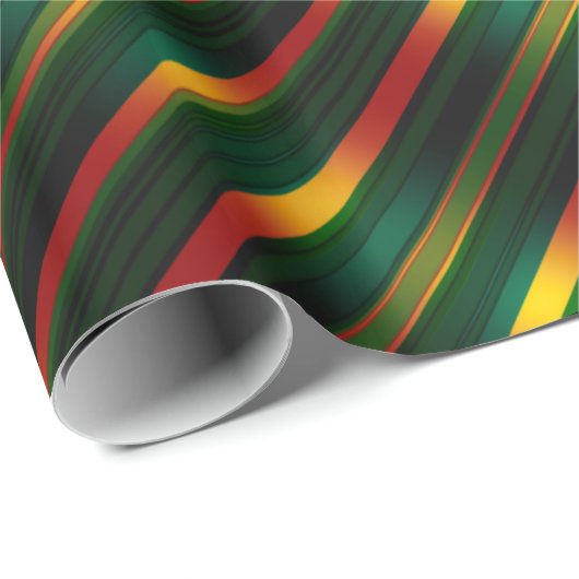 Wavy Muster Gold, Rot & Grün, Geschenkpapier (Rolleneckpunkt)