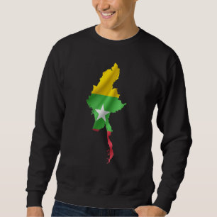 Wavy Myanmar Flag Inside Map Myanmar T-Shirt Birma Sweatshirt