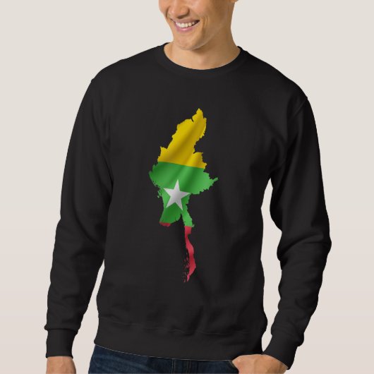 Wavy Myanmar Flag Inside Map Myanmar T-Shirt Birma Sweatshirt (Vorderseite)