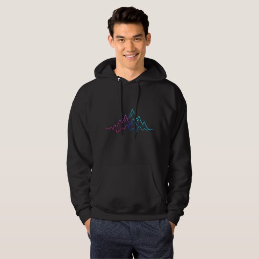 Wavy Neon Mountain - Soft Glow Line Art Hoodie (Vorne ganz)