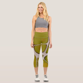 Wavy Olive Sinuous Cells Capri Leggings